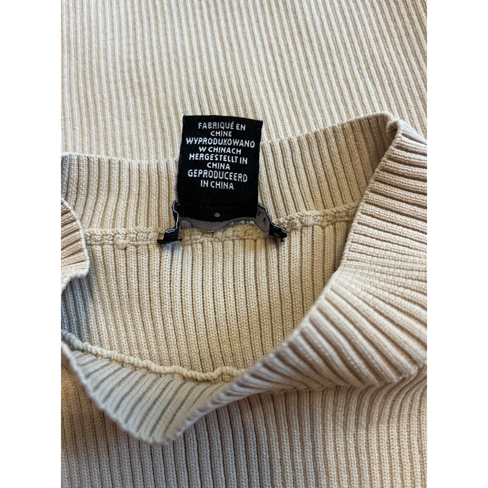 90s Minimalist Clean Girl Quiet Luxury Beige Halter Ribbed Knit Bodycon Dress M - Picture 7 of 8